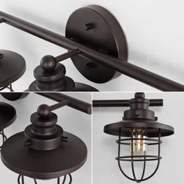 Ellis 24" 3-Light Industrial Farmhouse Vanity Light with Bathroom Hardware Accessory Set - JONATHAN Y